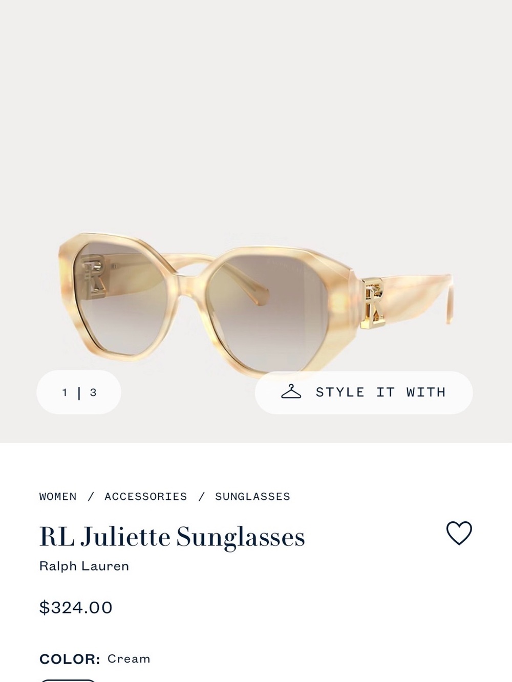 Ralph Lauren Cream Gradient Cat-Eye Sunglasses with Gold Logo